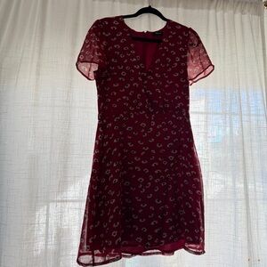 Madewell Red Floral Short Sleeve Dress